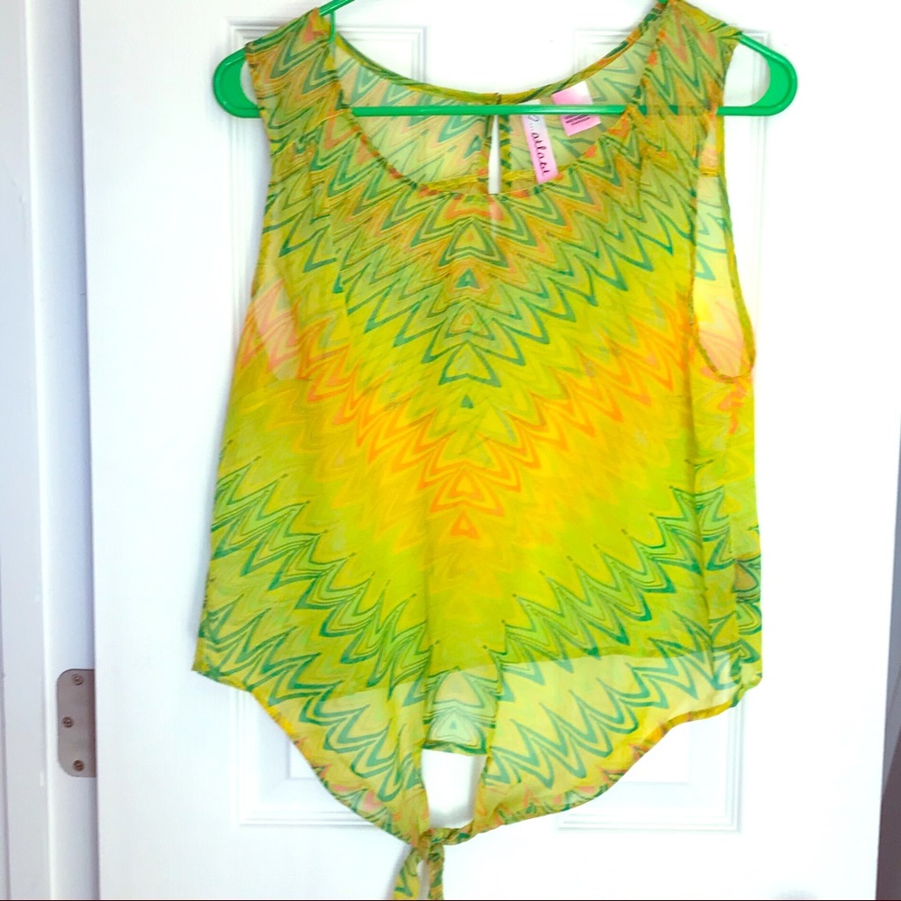 AtLast Sexy Sheer Lime And Orange BlouseTank Top L 3 for $20